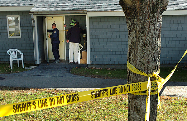 Maine State Police Detective Darren Crane (left) and Dover-Foxcroft Police Chief Dennis Dyer take measurements Friday out-side the apartment of Rosalie Shedd, 70, who was found dead Thursday afternoon. Shedd?s brother Michael Toby, 53, has been arrested and charged with murder in her death, which, ac-cording to Dyer, is the first homi-cide in Dover-Foxcroft since 1990. Buy Photo Maine State Police Detective Darren Crane (left) and Dover-Foxcroft Police Chief Dennis Dyer take measurements Friday out-side the apartment of Rosalie Shedd, 70, who was found dead Thursday afternoon. Shedd?s brother Michael Toby, 53, has been arrested and charged with murder in her death, which, ac-cording to Dyer, is the first homi-cide in Dover-Foxcroft since 1990. Buy Photo