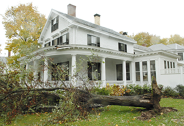 Sunday?s wind storm downed an ash tree at the Sykes family residence on 191 Broadway in Bangor. Their porch roof was damaged when the tree fell. The storm caused power outages and some property damage across the state. Buy Photo Sunday?s wind storm downed an ash tree at the Sykes family residence on 191 Broadway in Bangor. Their porch roof was damaged when the tree fell. The storm caused power outages and some property damage across the state. Buy Photo
