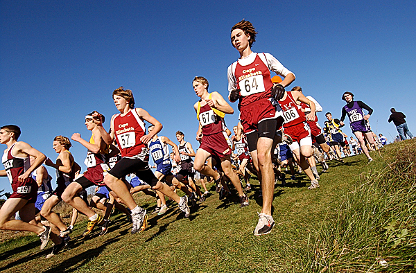 Runners jockey for position at the start of the boys Class B Maine State Cross-Country Championships in Belfast, Maine Saturday, November 1, 2008. Buy Photo Runners jockey for position at the start of the boys Class B Maine State Cross-Country Championships in Belfast, Maine Saturday, November 1, 2008. Buy Photo