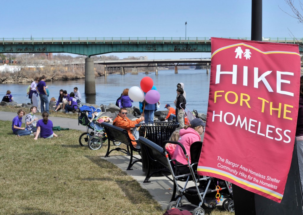 Volunteers from Veazie , Bangor, Brewer, Hampden and other surrounding communities converged by foot on the Bangor waterfront to raise money for the Bangor Area Homeless Shelter on Saturday. Volunteers from Veazie , Bangor, Brewer, Hampden and other surrounding communities converged by foot on the Bangor waterfront to raise money for the Bangor Area Homeless Shelter on Saturday.
