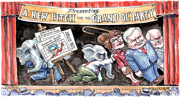 This artwork by Matt Wuerker relates to the Republican Party's efforts to reinvent itself. This artwork by Matt Wuerker relates to the Republican Party's efforts to reinvent itself.