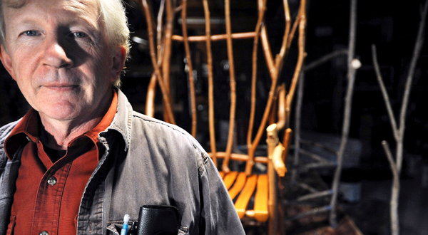 (BANGOR DAILY NEWS PHOTO BY GABOR DEGRE)
CAPTION
Artist Wayne Hall in his Bucksport studio. Hall makes functional and non-functional furniture using mostly sticks of wood left in their natural shape. He fits the sticks and branches into place so they serve as legs, supports or decorations. (Bangor Daily News/Gabor Degre) (BANGOR DAILY NEWS PHOTO BY GABOR DEGRE)
CAPTION
Artist Wayne Hall in his Bucksport studio. Hall makes functional and non-functional furniture using mostly sticks of wood left in their natural shape. He fits the sticks and branches into place so they serve as legs, supports or decorations. (Bangor Daily News/Gabor Degre)