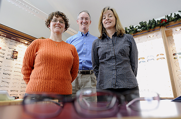 Left to right: Kimberly D. Allen, O.D., Jeffrey E. Sawyer, O.D., Kathy O. Ward, O.D., and Charles Marquez, O.D. (not present) are the four optometrists practicing at the newly-relocated Penobscot Eye Care at 29 Dirigo Drive in Brewer. The eye care business opened there on December 2, 2009--two months ahead of schedule, they said. (Bangor Daily News/John Clarke Russ) Left to right: Kimberly D. Allen, O.D., Jeffrey E. Sawyer, O.D., Kathy O. Ward, O.D., and Charles Marquez, O.D. (not present) are the four optometrists practicing at the newly-relocated Penobscot Eye Care at 29 Dirigo Drive in Brewer. The eye care business opened there on December 2, 2009--two months ahead of schedule, they said. (Bangor Daily News/John Clarke Russ)