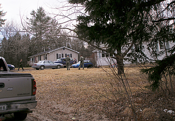 Maine Game Wardens Brian Tripp and Aaron Cross with search dog Marley begin to look for three-year-old Logan Knight outside the boy's home in Lamoine Monday afternoon. The boy, who had wandered away from his front yard with his dog Max, sparking a search by several local, state and federal agencies. The boy was found safe but scared in the woods about 800 yards from his home. BANGOR DAILY NEWS PHOTO BY RICH HEWITT Maine Game Wardens Brian Tripp and Aaron Cross with search dog Marley begin to look for three-year-old Logan Knight outside the boy's home in Lamoine Monday afternoon. The boy, who had wandered away from his front yard with his dog Max, sparking a search by several local, state and federal agencies. The boy was found safe but scared in the woods about 800 yards from his home. BANGOR DAILY NEWS PHOTO BY RICH HEWITT