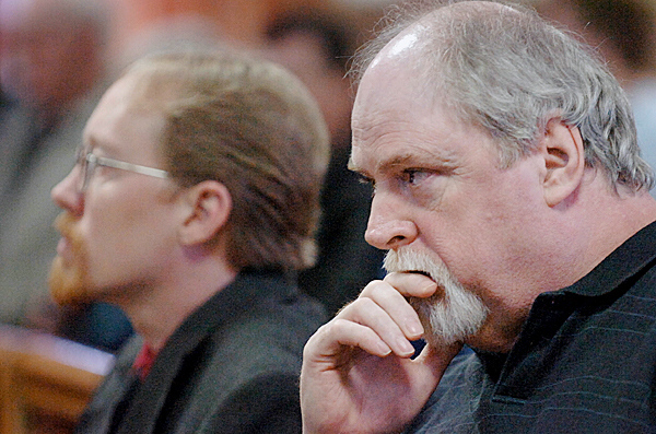 Michael Toby, 54, (right) of Dover-Foxcroft listens alongside his defense attorney Chris Smith as he is found guilty of knowingly and intentionally killing his sister, Rosalie Shedd, 70, by Justice William Anderson on Thursday, March 18, 2010 at Piscataquis County Superior Court in Dover-Foxcroft. Toby had pleaded not guilty by reason of insanity to an indictment of murder in connection with the death of Shedd at her Aaron Drive apartment in Dover-Foxcroft on Oct. 23, 2008. (Bangor Daily News/Bridget Brown) Michael Toby, 54, (right) of Dover-Foxcroft listens alongside his defense attorney Chris Smith as he is found guilty of knowingly and intentionally killing his sister, Rosalie Shedd, 70, by Justice William Anderson on Thursday, March 18, 2010 at Piscataquis County Superior Court in Dover-Foxcroft. Toby had pleaded not guilty by reason of insanity to an indictment of murder in connection with the death of Shedd at her Aaron Drive apartment in Dover-Foxcroft on Oct. 23, 2008. (Bangor Daily News/Bridget Brown)