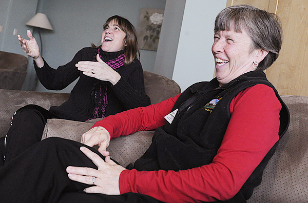 Jan Watson (left) of Surry and Deb Hubbard of Cherryfield find laughter is good medicine as they describe their special bond during a BDN interview Monday at Maine Coast Memorial Hospital in Ellsworth, where they work. Hubbard hopes to donate part of her liver to replace Watson's ailing liver. They are awaiting final approval for a procedure at Yale Medical Center and expect to make the trip to New Haven, Conn., in mid-March. (BANGOR DAILY NEWS PHOTO BY JOHN CLARKE RUSS)
CAPTION
Jan Watson,R.N. left, of Surry and Deb Hubbard, right, find laughter as good medicine as they describe their special bond during a BDN interview Monday, February 22, 2010 at Maine Coast Memorial Hospital in Ellsworth where they work. Hubbard hopes to donate part of her liver to replace Watson's ailing liver and they will travel to New , Haven, CT in mid-March for a tentative procedure at Yale Medical Center. (Bangor Daily News, John Clarke Russ) Jan Watson (left) of Surry and Deb Hubbard of Cherryfield find laughter is good medicine as they describe their special bond during a BDN interview Monday at Maine Coast Memorial Hospital in Ellsworth, where they work. Hubbard hopes to donate part of her liver to replace Watson's ailing liver. They are awaiting final approval for a procedure at Yale Medical Center and expect to make the trip to New Haven, Conn., in mid-March. (BANGOR DAILY NEWS PHOTO BY JOHN CLARKE RUSS)
CAPTION
Jan Watson,R.N. left, of Surry and Deb Hubbard, right, find laughter as good medicine as they describe their special bond during a BDN interview Monday, February 22, 2010 at Maine Coast Memorial Hospital in Ellsworth where they work. Hubbard hopes to donate part of her liver to replace Watson's ailing liver and they will travel to New , Haven, CT in mid-March for a tentative procedure at Yale Medical Center. (Bangor Daily News, John Clarke Russ)