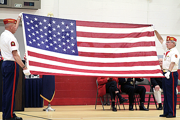 Marine Corp League datachment comandant William Jones, left, and detachment veterans representative Michael Beagan participate in the folding of the flag ceremony at the Flag Day observance held at the Bangor Parks and Recreation building , Bangor, Maine, Monday, June 14, 2010. (Bangor Daily News/Michael C. York) Marine Corp League datachment comandant William Jones, left, and detachment veterans representative Michael Beagan participate in the folding of the flag ceremony at the Flag Day observance held at the Bangor Parks and Recreation building , Bangor, Maine, Monday, June 14, 2010. (Bangor Daily News/Michael C. York)