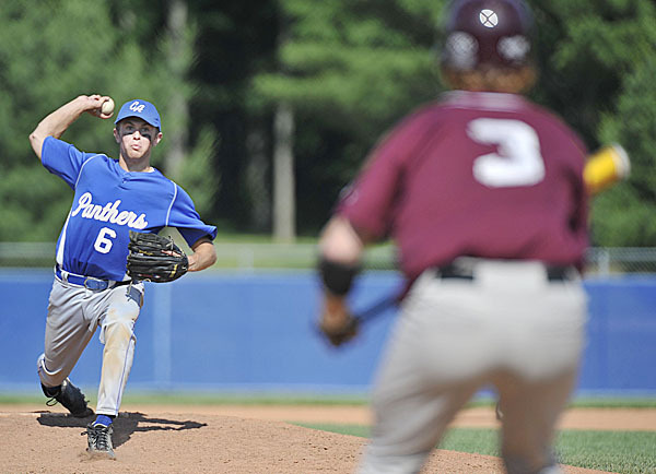 Central Aroostook's Mitch Folsom, (6), delivers a pitch to Richmond's Eric Dowd, (3), who shows Folsom a bunt attempt in the sixth inning of their game at Mansfield Stadium for the State Class D CHampionship, Saturday, June 19, 2010. BANGOR DAILY NEW PHOTO BY MICHAEL C. YORK Central Aroostook's Mitch Folsom, (6), delivers a pitch to Richmond's Eric Dowd, (3), who shows Folsom a bunt attempt in the sixth inning of their game at Mansfield Stadium for the State Class D CHampionship, Saturday, June 19, 2010. BANGOR DAILY NEW PHOTO BY MICHAEL C. YORK