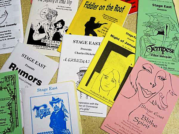 Some of the programs from dozens of productions that the Stage East community theater of Eastport has staged over the past 20 years. (Bangor Daily News/Sharon Mack) Some of the programs from dozens of productions that the Stage East community theater of Eastport has staged over the past 20 years. (Bangor Daily News/Sharon Mack)