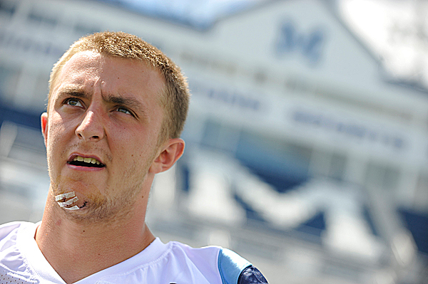 U Maine Black Bear linebacker Mark Masterson, a senior from Williamstown, NJ, talks with the BDN during team's media day at Alfond Sports Stadium Wednesday afternoon, August 11, 2010. (Bangor Daily News/John Clarke Russ) U Maine Black Bear linebacker Mark Masterson, a senior from Williamstown, NJ, talks with the BDN during team's media day at Alfond Sports Stadium Wednesday afternoon, August 11, 2010. (Bangor Daily News/John Clarke Russ)