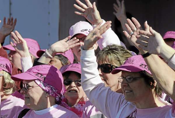 Breast cancer survivors wave to the thousands of people who gathered for the 13th annual Susan G. Komen Race for the Cure during the survivor ceremony on the Bangor Waterfront on Sunday, Sept. 20, 2009. (BANGOR DAILY NEWS PHOTO BY GABOR DEGRE)
CAPTION
Breast cancer survivors wave to the thousads of people who gathered for the 13th annual Susan G. Komen Race for the Cure during the survivor ceremony at the Bangor Waterfront Saturday. (Bangor Daily news/Gabor Degre) Breast cancer survivors wave to the thousands of people who gathered for the 13th annual Susan G. Komen Race for the Cure during the survivor ceremony on the Bangor Waterfront on Sunday, Sept. 20, 2009. (BANGOR DAILY NEWS PHOTO BY GABOR DEGRE)
CAPTION
Breast cancer survivors wave to the thousads of people who gathered for the 13th annual Susan G. Komen Race for the Cure during the survivor ceremony at the Bangor Waterfront Saturday. (Bangor Daily news/Gabor Degre)
