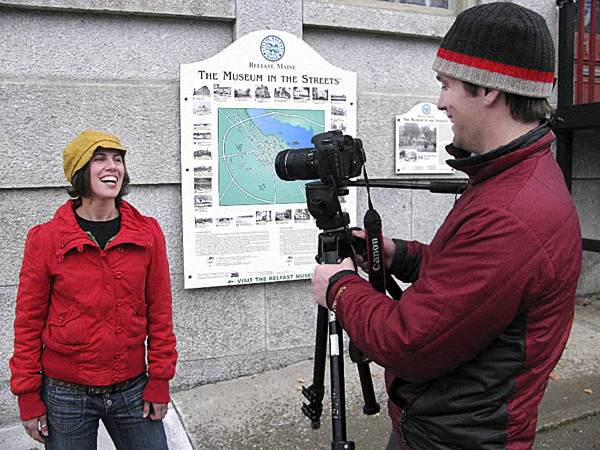 Singer-songwriter Emilia Dahlin of Portland filmed a video for her song "Sweet Annie" on Thursday, Nov. 4 in downtown Belfast, ME. Nick Bowie-Haskell of No Umbrella Media was the director of photography during the shoot. (Bangor Daily News photo by Abigail Curtis) Singer-songwriter Emilia Dahlin of Portland filmed a video for her song "Sweet Annie" on Thursday, Nov. 4 in downtown Belfast, ME. Nick Bowie-Haskell of No Umbrella Media was the director of photography during the shoot. (Bangor Daily News photo by Abigail Curtis)
