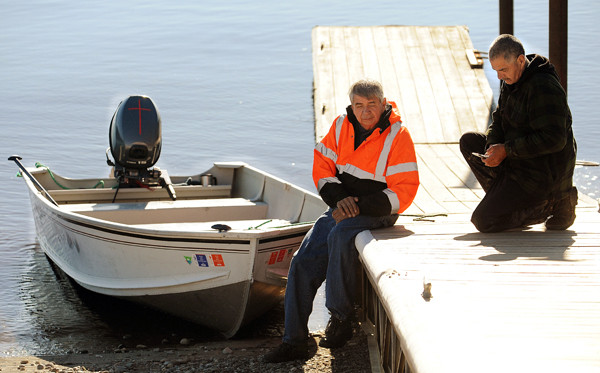 Searcher Allen Sockabasin, left, and George Bassett, father of William Hilderbrand, take a break from searching for Hilderbrand's body along the Penobscot River in Winterport on Friday. BANGOR DAILY NEWS PHOTO BY KEVIN BENNETT Searcher Allen Sockabasin, left, and George Bassett, father of William Hilderbrand, take a break from searching for Hilderbrand's body along the Penobscot River in Winterport on Friday. BANGOR DAILY NEWS PHOTO BY KEVIN BENNETT