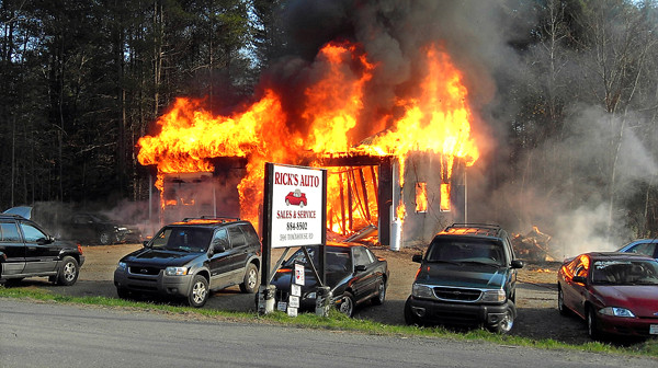 Rick Bushey's garage on the Townhouse Road in Kenduskeag before firefighters arrived on Friday, November 12, 2010. (Photo courtesy of Dan Davis) Rick Bushey's garage on the Townhouse Road in Kenduskeag before firefighters arrived on Friday, November 12, 2010. (Photo courtesy of Dan Davis)