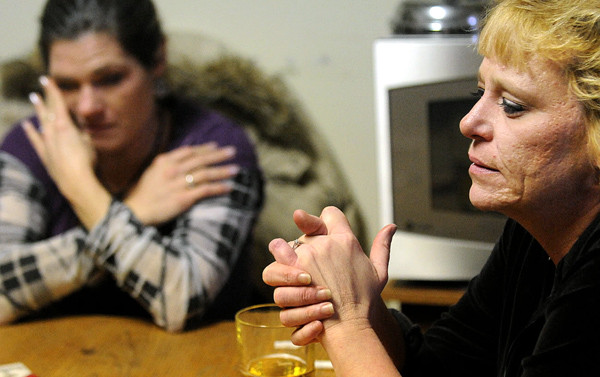 Dale Lambert (right) talks about her fiancee, Ralph Greenleaf, who died after he was pushed and fell outside a Bangor bar in late August. No one was indicted for his death and now Lambert and Greenleaf's friends are holding a protest outside the Penobscot Judicial Center on Sunday, Dec. 5, 2010. At left is Ralph Greenleaf's friend Amanda Hamblen. (Bangor Daily News/Gabor Degre) Dale Lambert (right) talks about her fiancee, Ralph Greenleaf, who died after he was pushed and fell outside a Bangor bar in late August. No one was indicted for his death and now Lambert and Greenleaf's friends are holding a protest outside the Penobscot Judicial Center on Sunday, Dec. 5, 2010. At left is Ralph Greenleaf's friend Amanda Hamblen. (Bangor Daily News/Gabor Degre)