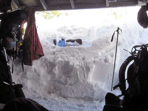This photo taken from inside the lean-to at Chimney Pond on March 6/2010 shows the snow depth. Entrance to the lean-to had to be dug out from the right side of this photo. Brad Viles photo This photo taken from inside the lean-to at Chimney Pond on March 6/2010 shows the snow depth. Entrance to the lean-to had to be dug out from the right side of this photo. Brad Viles photo