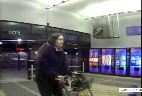 Bangor Police Dept. is searching for this woman (seen in store surveillance image) who allegedly took presents from a car at WalMart in Bangor on Dec. 20, 2010 . courtesy of Bangor Police Dept. Bangor Police Dept. is searching for this woman (seen in store surveillance image) who allegedly took presents from a car at WalMart in Bangor on Dec. 20, 2010 . courtesy of Bangor Police Dept.