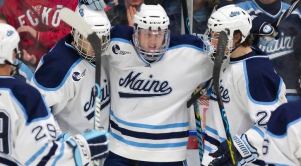 Martin Ouellette (St.-Hippolyte, Quebec) made a career high 31 saves as he shut out the Providence Friars on Saturday night en route to his first career win. The Black Bears broke the game open with three goals in the first 10 minute of the third period. Maine moves to 7-3-4 on the season and 5-2-2 in Hockey East play, while Providence falls to 6-6-4 overall and 3-4-4 in conference play. Martin Ouellette (St.-Hippolyte, Quebec) made a career high 31 saves as he shut out the Providence Friars on Saturday night en route to his first career win. The Black Bears broke the game open with three goals in the first 10 minute of the third period. Maine moves to 7-3-4 on the season and 5-2-2 in Hockey East play, while Providence falls to 6-6-4 overall and 3-4-4 in conference play.