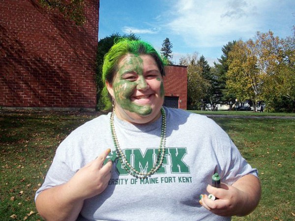 CUT LINE, GRAY: Elizabeth Gray, 18, of Sedgwick poses during the Potato Barrel soccer game at the University Of Maine at Fort Kent earlier this year. Gray and a number of other students painted their faces with the college?s colors to show support for UMFK, which took on the University of Maine at Fort Kent. (CONTRIBUTED PHOTO) CUT LINE, GRAY: Elizabeth Gray, 18, of Sedgwick poses during the Potato Barrel soccer game at the University Of Maine at Fort Kent earlier this year. Gray and a number of other students painted their faces with the college?s colors to show support for UMFK, which took on the University of Maine at Fort Kent. (CONTRIBUTED PHOTO)