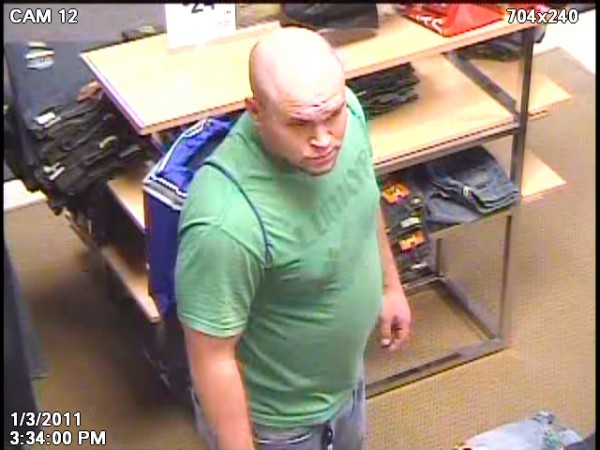 On January 3, 2011 at about 345PM, Officer Mike Brennan responded to Sear?s at the Bangor Mall to the report of a shoplifter. He learned that two suspects had shopped for several minutes for jeans, and that one of the suspects, not pictured here, went outside. A few moments passed when a vehicle pulled up to the doors. The suspect pictured took a pair of jeans and bolted for the car with the second person he was with. On January 3, 2011 at about 345PM, Officer Mike Brennan responded to Sear?s at the Bangor Mall to the report of a shoplifter. He learned that two suspects had shopped for several minutes for jeans, and that one of the suspects, not pictured here, went outside. A few moments passed when a vehicle pulled up to the doors. The suspect pictured took a pair of jeans and bolted for the car with the second person he was with.