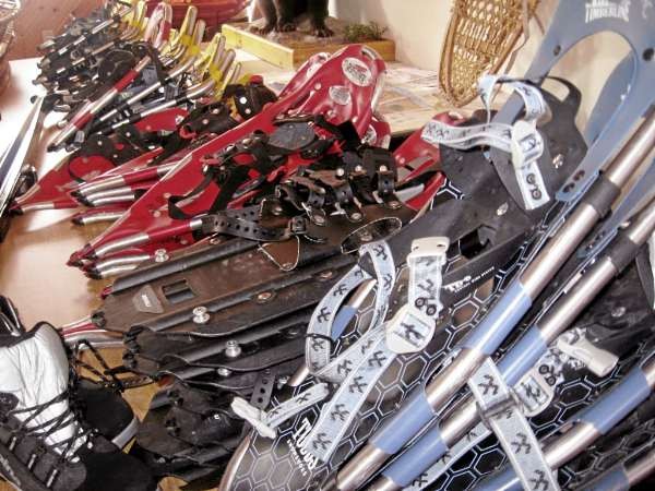A variety of snowshoes await free use by the participants of the Winter Family Fun Day in Moosehorn National Wildlife Refuge in Edmunds last winter. As is clear in this photo modern bindings come in different designs. All are glove and mitten friendly. Brad Viles photo A variety of snowshoes await free use by the participants of the Winter Family Fun Day in Moosehorn National Wildlife Refuge in Edmunds last winter. As is clear in this photo modern bindings come in different designs. All are glove and mitten friendly. Brad Viles photo
