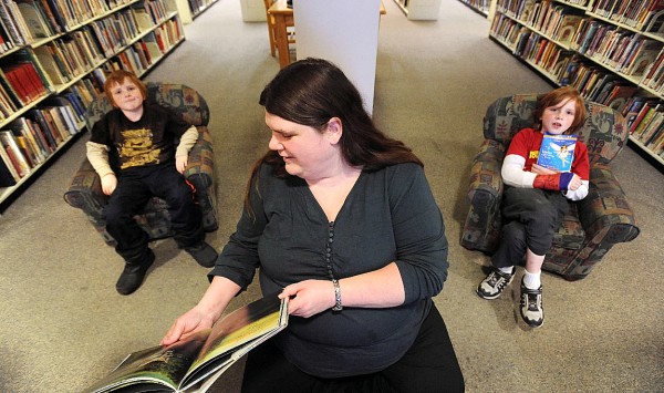 Ginny Gifford with her eight-year-old twin sons Jadon (left) and Jesse Gifford at the Bangor Public Library on Tuesday. Ginny Gifford with her eight-year-old twin sons Jadon (left) and Jesse Gifford at the Bangor Public Library on Tuesday.
