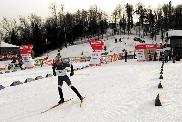 A skier takes off during a test race so the German broadcasting company ZDF can check its equipment at the 10th Mountain Center in Fort Kent. The International Biathlon Union will be holding World Cup events Thursday through Sunday. The races will be telecast in approximately 30 countries. A skier takes off during a test race so the German broadcasting company ZDF can check its equipment at the 10th Mountain Center in Fort Kent. The International Biathlon Union will be holding World Cup events Thursday through Sunday. The races will be telecast in approximately 30 countries.