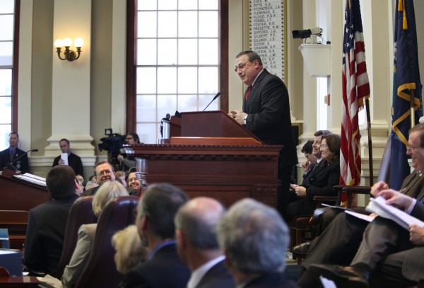 Gov. Paul LePage unveils his two-year state budget to a joint session of the Maine Legislature on Thursday. Gov. Paul LePage unveils his two-year state budget to a joint session of the Maine Legislature on Thursday.