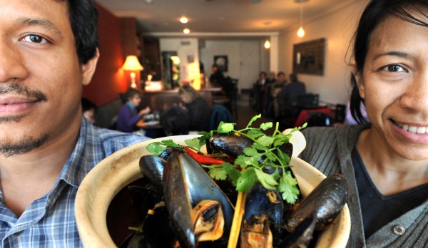 Ravin Nakjaroen and his wife, Paula Palakawong, are the co-owners of the Long Grain restaurant in Camden. They serve Asian home-cooked and street foods. Pictured with them is a bowl of Pemaquid mussels in spicy coconut lemongrass broth. Ravin Nakjaroen and his wife, Paula Palakawong, are the co-owners of the Long Grain restaurant in Camden. They serve Asian home-cooked and street foods. Pictured with them is a bowl of Pemaquid mussels in spicy coconut lemongrass broth.