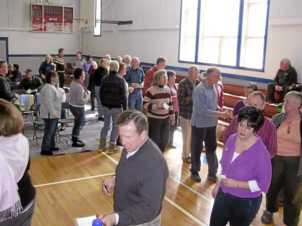 Blue Hill residents cast their ballots on the town budget Saturday during the annual town meeting. Blue Hill residents cast their ballots on the town budget Saturday during the annual town meeting.