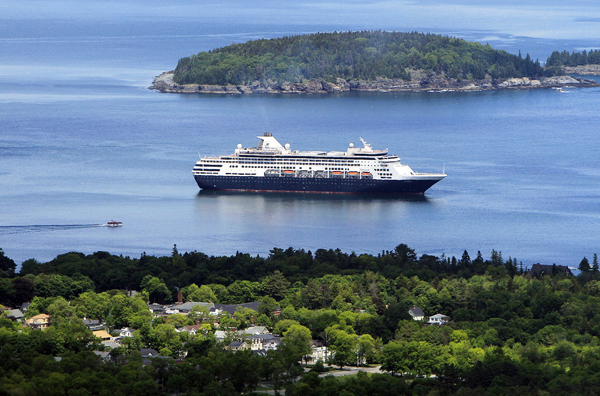 The Maasdam, a 1258-passenger cruise ship, sits at anchor in Frenchman's Bay off Bar Harbor in June, 2010. The Maasdam, a 1258-passenger cruise ship, sits at anchor in Frenchman's Bay off Bar Harbor in June, 2010.