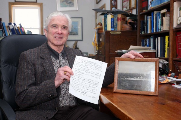 Torrey Sylvester of Houlton displays a photograph of the U.S. Naval destroyer U.S.S. Conway on which he served for 36 months, along with a letter he wrote to a Cuban exile he helped rescue in the Bay of Pigs incident 50 years ago. Torrey Sylvester of Houlton displays a photograph of the U.S. Naval destroyer U.S.S. Conway on which he served for 36 months, along with a letter he wrote to a Cuban exile he helped rescue in the Bay of Pigs incident 50 years ago.