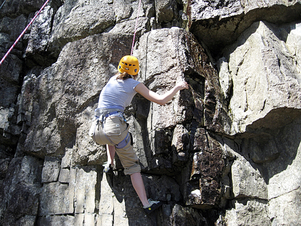 Jess Kowalski, a student in the Adventure Recreation and Tourism program climbs a route on Eagle’s Bluff in Clifton as part of the course work in rock climbing. Jess Kowalski, a student in the Adventure Recreation and Tourism program climbs a route on Eagle’s Bluff in Clifton as part of the course work in rock climbing.