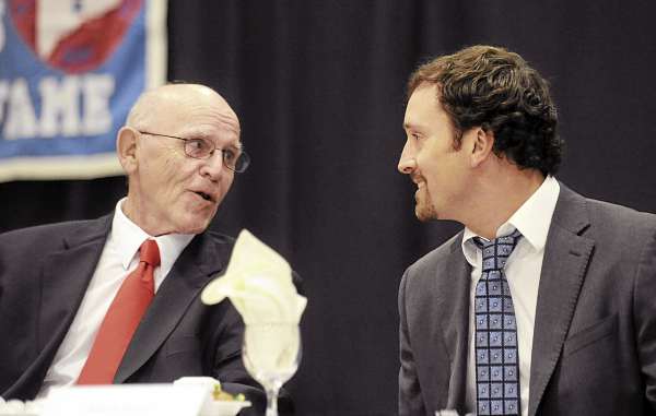 Harold Violette (left) and Seth Wescott talk during the banquet for the 36th annual Maine Sports Hall of Fame induction ceremony Sunday at the Augusta Civic Center. Harold Violette (left) and Seth Wescott talk during the banquet for the 36th annual Maine Sports Hall of Fame induction ceremony Sunday at the Augusta Civic Center.