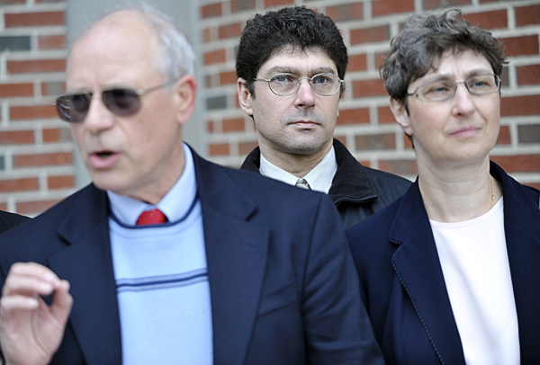 Vladek Filler, second from right, and his sister Tatyana Roberts, right, listen to comments from Edward Bartlett Ph.D.(left) president of the Stop Abusive and Violent Environments. Vladek Filler, second from right, and his sister Tatyana Roberts, right, listen to comments from Edward Bartlett Ph.D.(left) president of the Stop Abusive and Violent Environments.