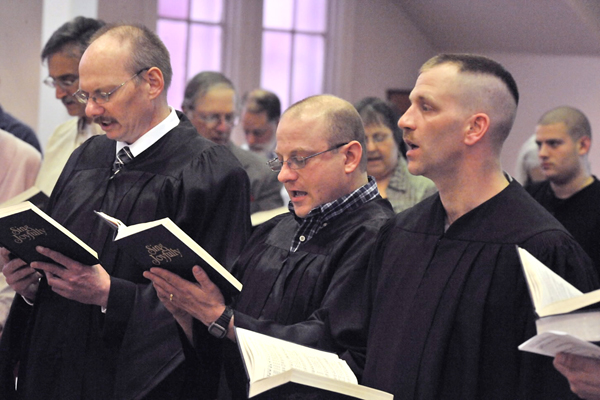 Grace Evangelical College and Seminary held its sixth commencement at the Old Town United Baptist Church on Wed., May 1, 2011. Three degrees were awarded to John Buhr (from left), Masters of Divinity, Douglas Towle, BA, and Philip Dow, Jr., BA. Grace Evangelical College and Seminary held its sixth commencement at the Old Town United Baptist Church on Wed., May 1, 2011. Three degrees were awarded to John Buhr (from left), Masters of Divinity, Douglas Towle, BA, and Philip Dow, Jr., BA.
