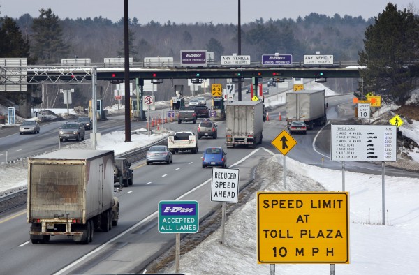 Traffic approaches Maine Turnpike booths in Gardiner in February 2011. Traffic approaches Maine Turnpike booths in Gardiner in February 2011.