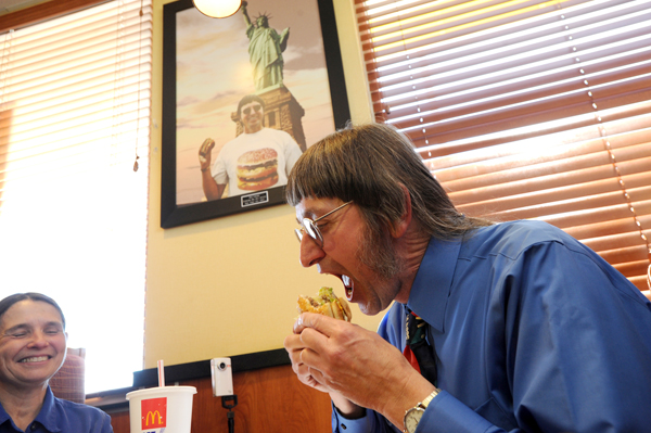 Don Gorske, 59, a retired prison guard, eats his 25,000th Big Mac on Tuesday in his hometown of Fond du La, Wis. Guinness World Records recognized Gorske's feat three years and 2,000 Big Macs ago, but Gorske says he has no desire to stop. Don Gorske, 59, a retired prison guard, eats his 25,000th Big Mac on Tuesday in his hometown of Fond du La, Wis. Guinness World Records recognized Gorske's feat three years and 2,000 Big Macs ago, but Gorske says he has no desire to stop.
