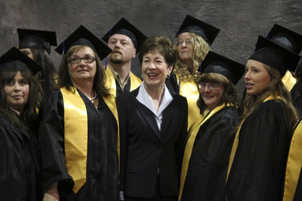 Seniors in the Medical Assisting Program at Eastern Maine Community College accept congratulations from U.S. Sen. Susan Collins on May 21 before commencement ceremonies at Bangor Civic Center. Pictured are (from left) Angela Oldham, Dot Tardiff, Rodney Hallett, Senator Collins, Cindy Roper, Angie Barnett and Jen Antone. Seniors in the Medical Assisting Program at Eastern Maine Community College accept congratulations from U.S. Sen. Susan Collins on May 21 before commencement ceremonies at Bangor Civic Center. Pictured are (from left) Angela Oldham, Dot Tardiff, Rodney Hallett, Senator Collins, Cindy Roper, Angie Barnett and Jen Antone.
