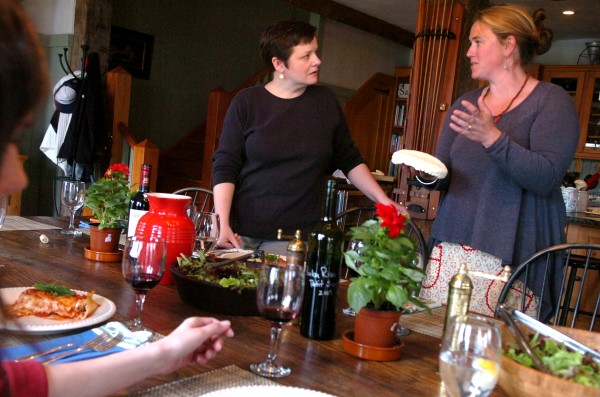 Ladleah Dunn, right, Farm Manager at Salt Water Farm, displays freshly made cheese to Donna Ellis of Boxford, Mass., as they prepare to enjoy a dinner of lasagna at the conclusion of a cheese-making workshop held at the Lincolnville farm on Saturday, May 14, 2011. Ladleah Dunn, right, Farm Manager at Salt Water Farm, displays freshly made cheese to Donna Ellis of Boxford, Mass., as they prepare to enjoy a dinner of lasagna at the conclusion of a cheese-making workshop held at the Lincolnville farm on Saturday, May 14, 2011.