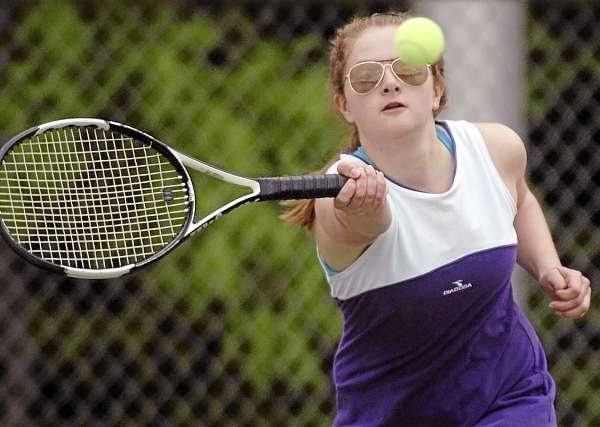 Hampden Academy's Rachel Henderson returns the ball during the Eastern Maine Class A quarterfinal team tennis match held on Friday, June 3, 2011, at Brewer. Hampden Academy's Rachel Henderson returns the ball during the Eastern Maine Class A quarterfinal team tennis match held on Friday, June 3, 2011, at Brewer.