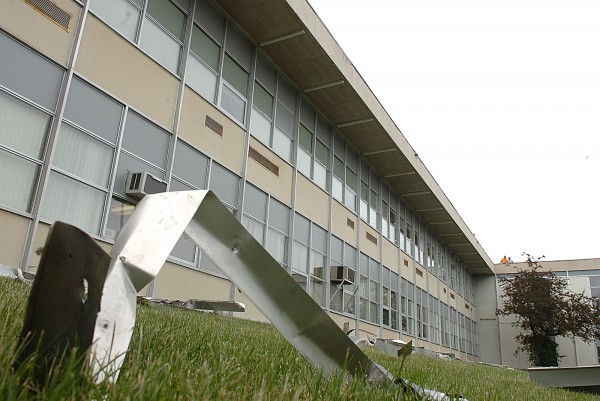 As part of the multimillion dollar renovation at Bangor High School, the roof of the expansive building is undergoing significant improvements, including the replacement of metal edging. Pictured above is the old metal edging, which has been removed and is temporarily on the side lawn of the school. As part of the multimillion dollar renovation at Bangor High School, the roof of the expansive building is undergoing significant improvements, including the replacement of metal edging. Pictured above is the old metal edging, which has been removed and is temporarily on the side lawn of the school.