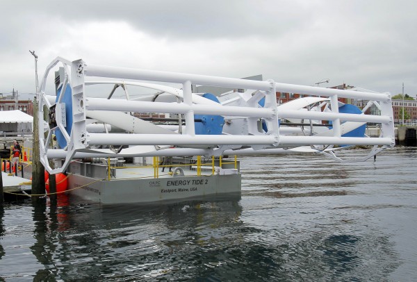 The Energy Tide 2, the largest tidal energy turbine ever deployed in the U.S., is seen on a barge Monday, June 13, 2011, in Portland. The vessel and turbine are owned by Ocean Renewable Power Co. and are home-ported in Eastport, where Ocean Renewable's prototype underwater power system is scheduled to be connected to the region's electrical grid by the end of the year. The 150-kilowatt unit will power up to 60 homes, and the company plans to install more units in the years ahead. The Energy Tide 2, the largest tidal energy turbine ever deployed in the U.S., is seen on a barge Monday, June 13, 2011, in Portland. The vessel and turbine are owned by Ocean Renewable Power Co. and are home-ported in Eastport, where Ocean Renewable's prototype underwater power system is scheduled to be connected to the region's electrical grid by the end of the year. The 150-kilowatt unit will power up to 60 homes, and the company plans to install more units in the years ahead.