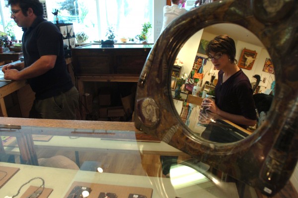 Kristina King (right) browses in The Rock & Art Shop on Central Street in Bangor as owner Tony Sohns (left) looks over the newly opened store on Wednesday, June 29, 2011. Sohns owns the shop with his parents, Jim and Arlene Sohns, and also his two sisters, Annette and Amanda Sohns. The shop, located in downtown Bangor, features natural history objects along with the work of local artists. Kristina King (right) browses in The Rock & Art Shop on Central Street in Bangor as owner Tony Sohns (left) looks over the newly opened store on Wednesday, June 29, 2011. Sohns owns the shop with his parents, Jim and Arlene Sohns, and also his two sisters, Annette and Amanda Sohns. The shop, located in downtown Bangor, features natural history objects along with the work of local artists.