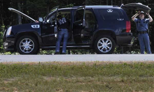 Traffic was slowed to a trickle about a mile of south of the Coldbrook Road exit on I-95 northbound in Hampden as state troopers searched a black Cadillac Escalade early Monday afternoon, July 25, 2011. Traffic was slowed to a trickle about a mile of south of the Coldbrook Road exit on I-95 northbound in Hampden as state troopers searched a black Cadillac Escalade early Monday afternoon, July 25, 2011.