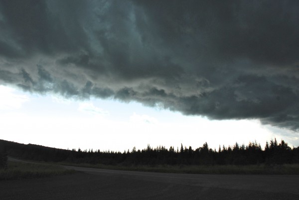 Dark clouds mark the line of a cold front pushing through northern Maine Saturday that prompted severe thunderstorm warnings over most of northern Maine. Dark clouds mark the line of a cold front pushing through northern Maine Saturday that prompted severe thunderstorm warnings over most of northern Maine.