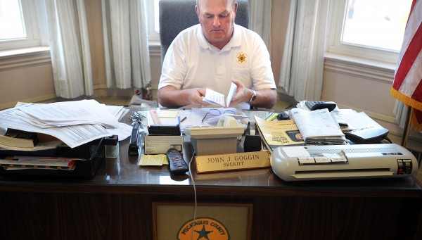 Piscataquis County Sheriff John Goggin sits in his office on Tuesday. Goggin is against the Piscataquis County commissioners' idea that sharing law enforcement duties with the Maine State Police may be an option worth considering given dwindling county finances.
Piscataquis County Sheriff John Goggin sits in his office on Tuesday. Goggin is against the Piscataquis County commissioners' idea that sharing law enforcement duties with the Maine State Police may be an option worth considering given dwindling county finances.
