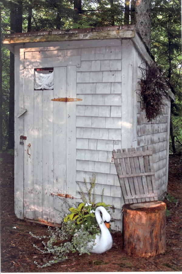 Growing up in the 1940s, outdoor toilets weren’t uncommon. I remember going there after meals to avoid washing dishes. A Sears Roebuck Catalogue was a staple, not for reading as you might think, but toilet paper. No wonder old timers spoke of having “pyles!”
I inherited a log cabin built on Lake Sysladobsis in the 1930s. No indoor plumbing facilities … behold the backhouse. The younger generation was appalled, turned up their noses. We developed our original shabby-chic look in our ancestor’s original outhouse to make it more appealing.
Primitive toille was painted on walls. Matching cushions placed on the stool provide comfort for mothers waiting for small children. No Sears Roebuck Catalogue, we have a 1913 edition of Abercrombie and Fitch. It better not be used for toilet paper! My aunt’s original bowl and pitcher sit in the corner for hand washing. If you’re in a hurry, it’s okay to use the handiwipes. Plenty of old nails provide a place to hang towels. Flowers add good smells, make you feel like you’re in Shoji Tabuchis’ bathroom in Branson. Lace curtains, ornately framed grandchildren’s artwork, an old mirror, and a rug on the floor complete our look.
Early fixtures remain. Our ancestors smartly knew a cabinet on the wall kept toilet paper safe from mice. Not sure if a punched tin can holding moth balls kept critters or the stench away. Either way, it’s worth a try.
Outside sits a tree stump wiht an old canoe seat back. Sometimes you have to wait your turn -- it’s a one-holer. A removable shutter is on the front door with painted instructions to hang below off season. A twig wreath completes the shabby-chic look.
Our grandchildren would sure appreciate sweet smells from some of your potpourri.
