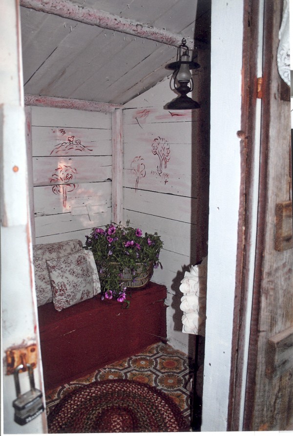 Growing up in the 1940s, outdoor toilets weren’t uncommon. I remember going there after meals to avoid washing dishes. A Sears Roebuck Catalogue was a staple, not for reading as you might think, but toilet paper. No wonder old timers spoke of having “pyles!”
I inherited a log cabin built on Lake Sysladobsis in the 1930s. No indoor plumbing facilities … behold the backhouse. The younger generation was appalled, turned up their noses. We developed our original shabby-chic look in our ancestor’s original outhouse to make it more appealing.
Primitive toille was painted on walls. Matching cushions placed on the stool provide comfort for mothers waiting for small children. No Sears Roebuck Catalogue, we have a 1913 edition of Abercrombie and Fitch. It better not be used for toilet paper! My aunt’s original bowl and pitcher sit in the corner for hand washing. If you’re in a hurry, it’s okay to use the handiwipes. Plenty of old nails provide a place to hang towels. Flowers add good smells, make you feel like you’re in Shoji Tabuchis’ bathroom in Branson. Lace curtains, ornately framed grandchildren’s artwork, an old mirror, and a rug on the floor complete our look.
Early fixtures remain. Our ancestors smartly knew a cabinet on the wall kept toilet paper safe from mice. Not sure if a punched tin can holding moth balls kept critters or the stench away. Either way, it’s worth a try.
Outside sits a tree stump wiht an old canoe seat back. Sometimes you have to wait your turn -- it’s a one-holer. A removable shutter is on the front door with painted instructions to hang below off season. A twig wreath completes the shabby-chic look.
Our grandchildren would sure appreciate sweet smells from some of your potpourri.
