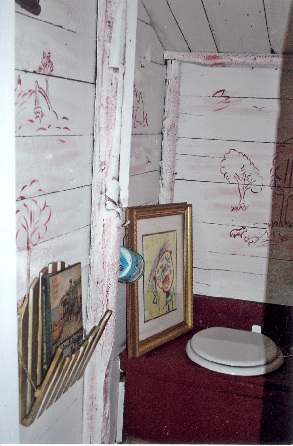 Growing up in the 1940s, outdoor toilets weren’t uncommon. I remember going there after meals to avoid washing dishes. A Sears Roebuck Catalogue was a staple, not for reading as you might think, but toilet paper. No wonder old timers spoke of having “pyles!”
I inherited a log cabin built on Lake Sysladobsis in the 1930s. No indoor plumbing facilities … behold the backhouse. The younger generation was appalled, turned up their noses. We developed our original shabby-chic look in our ancestor’s original outhouse to make it more appealing.
Primitive toille was painted on walls. Matching cushions placed on the stool provide comfort for mothers waiting for small children. No Sears Roebuck Catalogue, we have a 1913 edition of Abercrombie and Fitch. It better not be used for toilet paper! My aunt’s original bowl and pitcher sit in the corner for hand washing. If you’re in a hurry, it’s okay to use the handiwipes. Plenty of old nails provide a place to hang towels. Flowers add good smells, make you feel like you’re in Shoji Tabuchis’ bathroom in Branson. Lace curtains, ornately framed grandchildren’s artwork, an old mirror, and a rug on the floor complete our look.
Early fixtures remain. Our ancestors smartly knew a cabinet on the wall kept toilet paper safe from mice. Not sure if a punched tin can holding moth balls kept critters or the stench away. Either way, it’s worth a try.
Outside sits a tree stump wiht an old canoe seat back. Sometimes you have to wait your turn -- it’s a one-holer. A removable shutter is on the front door with painted instructions to hang below off season. A twig wreath completes the shabby-chic look.
Our grandchildren would sure appreciate sweet smells from some of your potpourri.